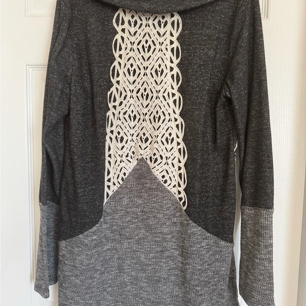Maurices Charcoal Gray Cowl Neck Sweater with Lace Accents - Picture 3 of 3
